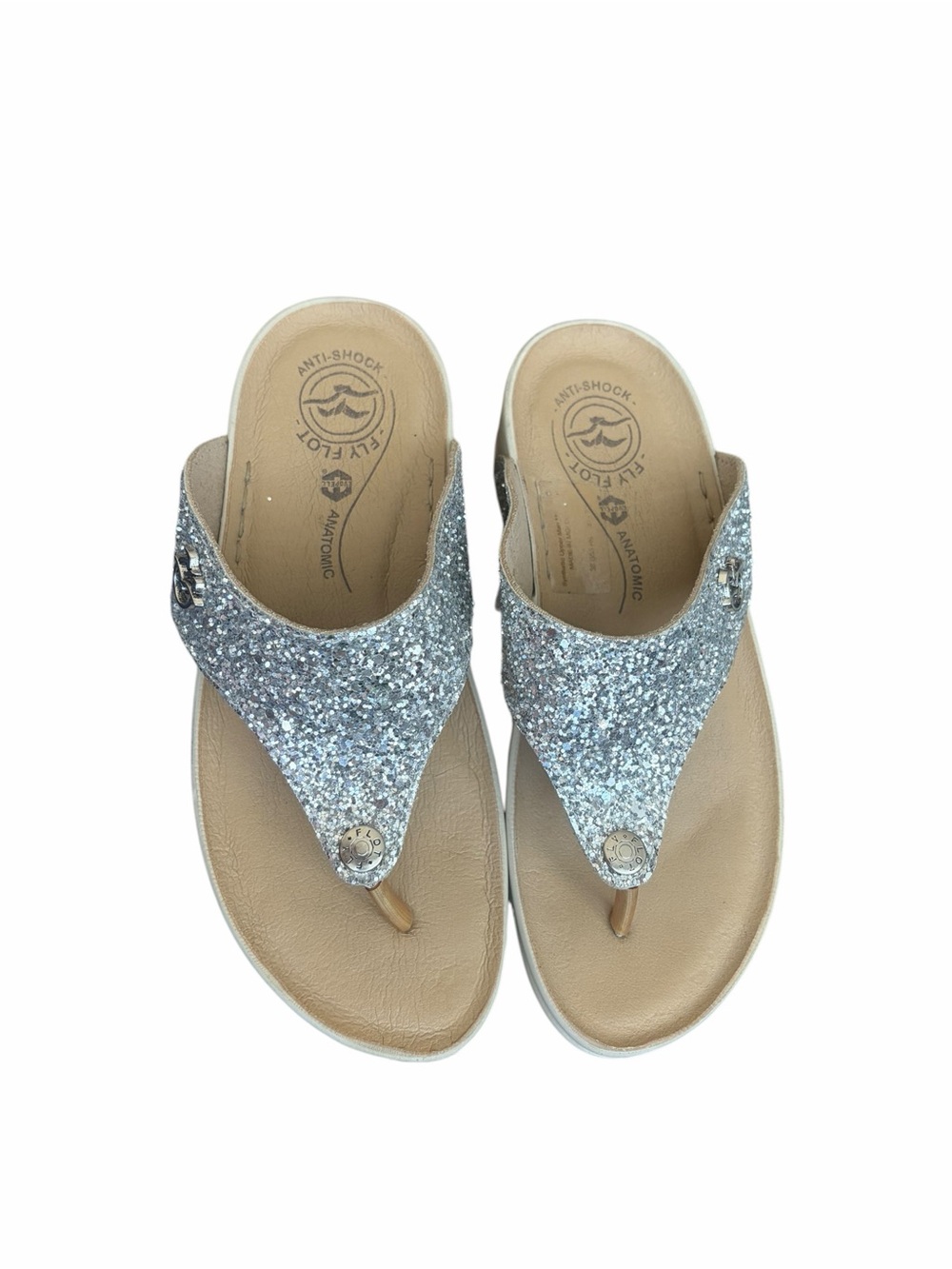 Fly Flot Women's Silver Glitter Wedge Thong Sandals Comfort Flip Flops
